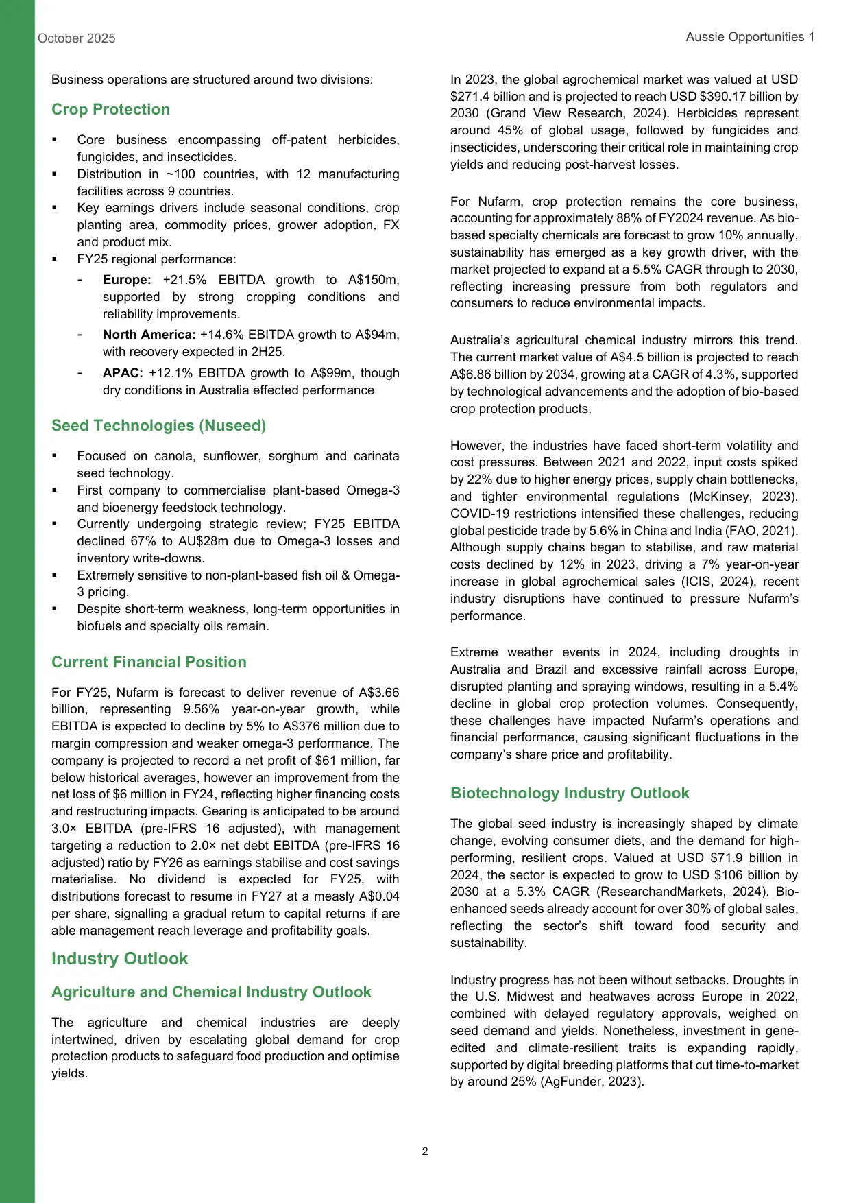 Nufarm equity research report, page 2 of 17